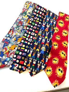 Lot 4 Save the Children Rotary Ties Suns in shades  Kids Nations Flags together